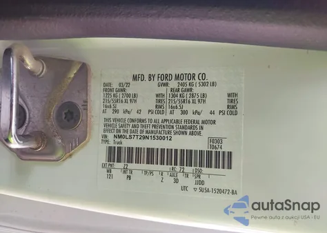 2022 Ford Transit Connect Xlt z USA, uszkodzony, nr VIN NM0LS7T29N1530012